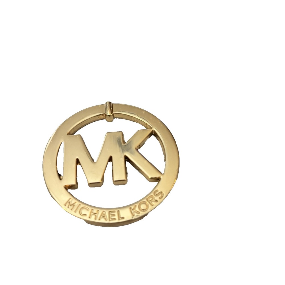 Michael Kors Gold Tone Bag Charm‎ Purse Chain Round MK Logo Clip On Hang Tag Fob